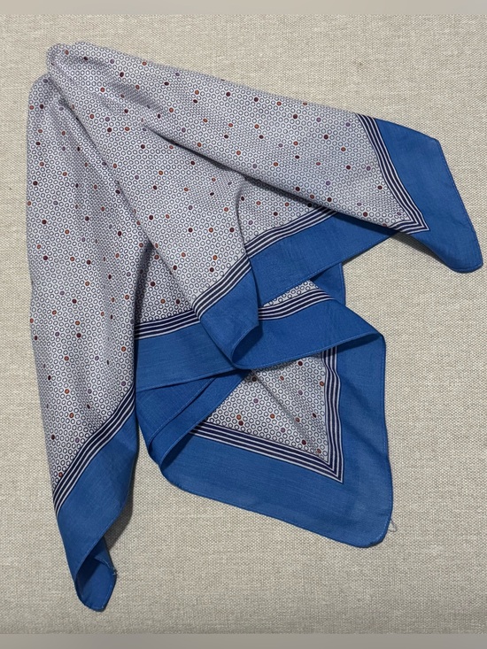 Vintage Accessories - Vintage Cotton Scarf-White & Blue/Retro Dot Print-Square-EUC